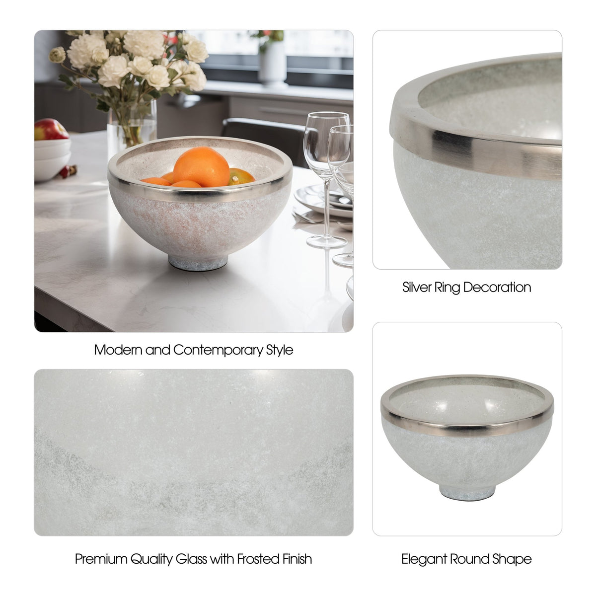 GLASS,10",BOWL W/RING DECO,WHITE Table Decors| Sagebrook Home