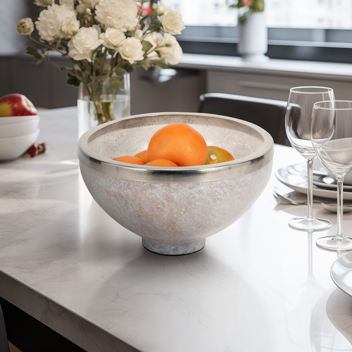 GLASS,10",BOWL W/RING DECO,WHITE Table Decors| Sagebrook Home