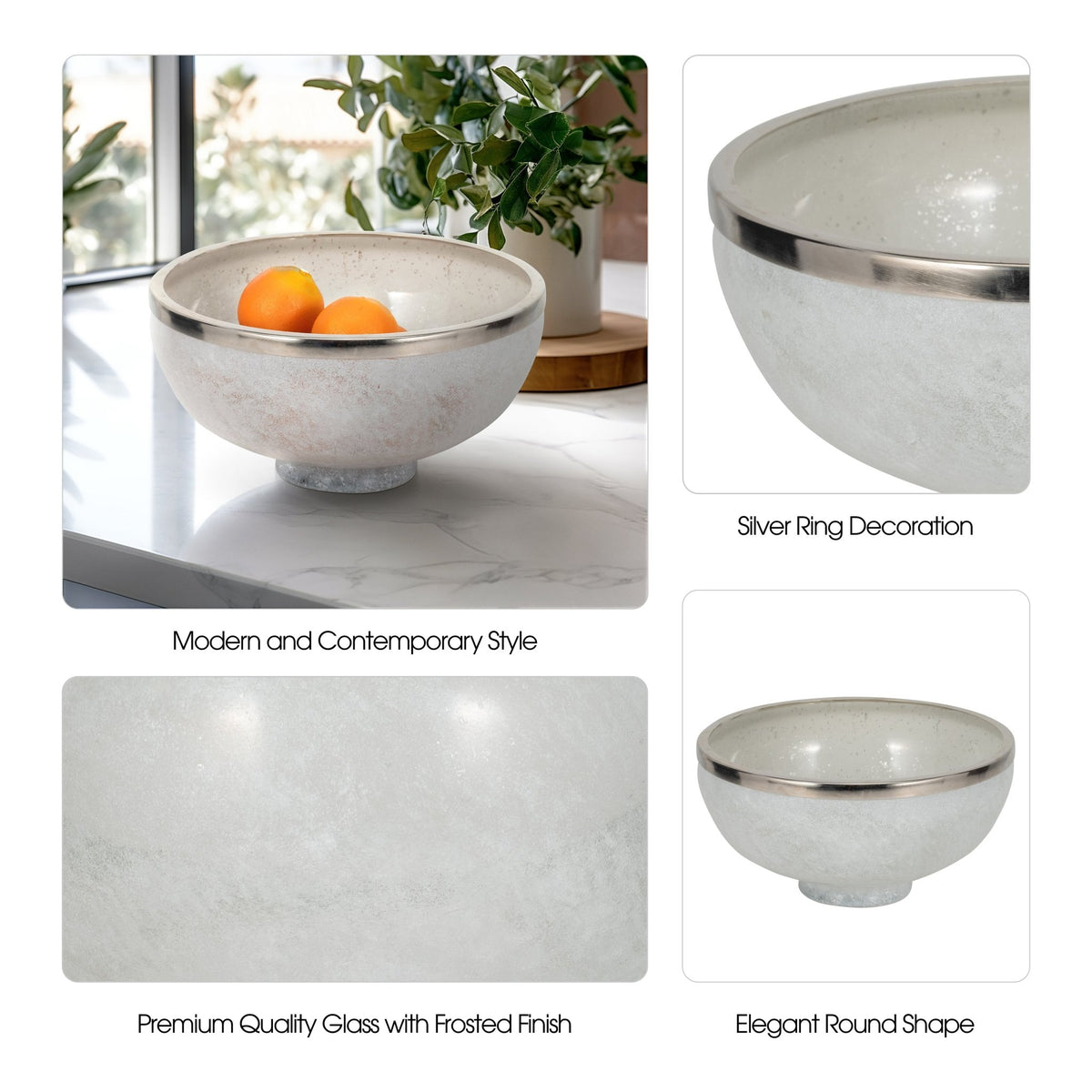GLASS,13",BOWL W/RING DECO,WHITE Table Decors| Sagebrook Home