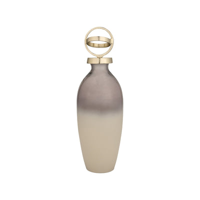 GLASS,16",BOTTLE W/SPHERE LID,WHITE/GOLD - Al Rugaib Furniture