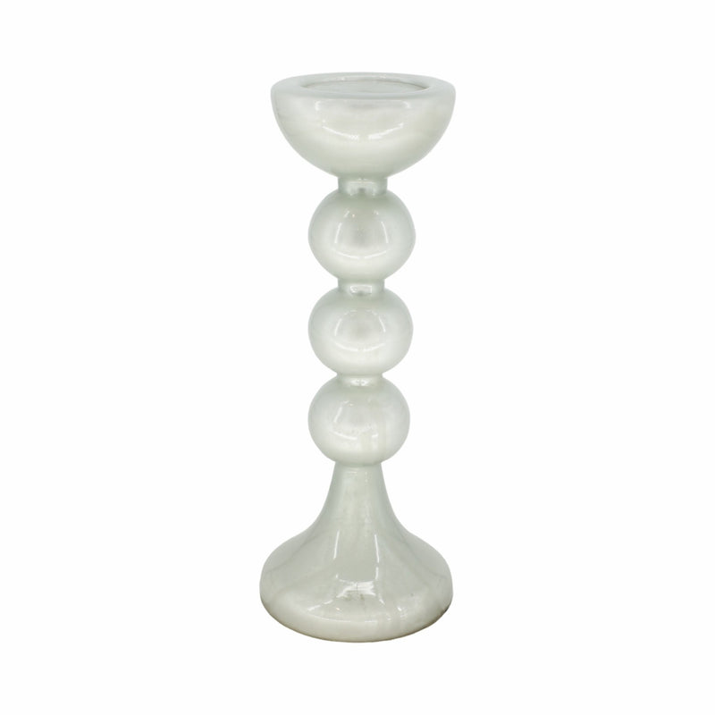 GLASS,18"H,BUBBLY CANDLE HOLDER,WHITE - Al Rugaib Furniture