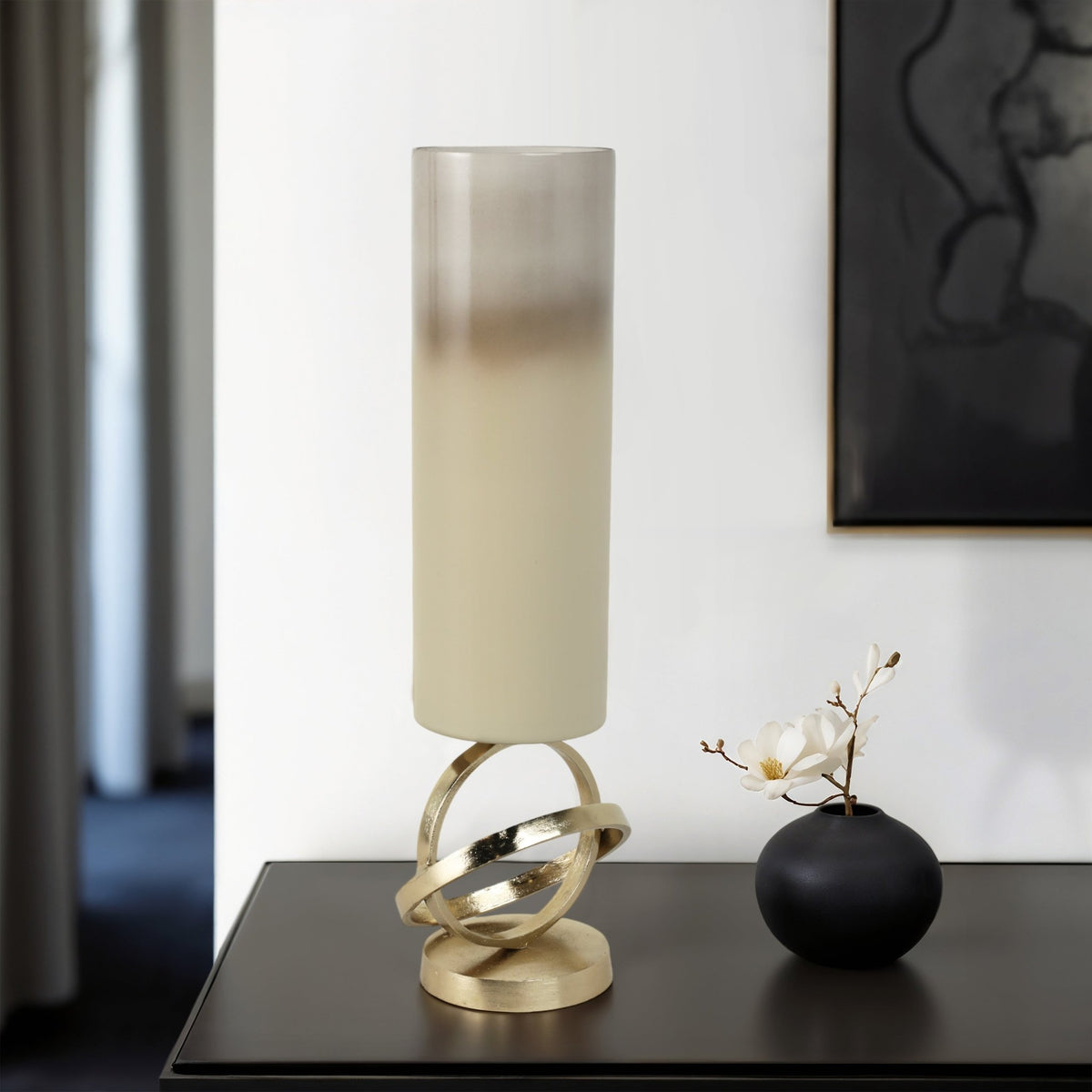 GLASS,18",HURRICANE W/SPHERE BASE,WHITE/GOLD Candle Holders| Sagebrook Home