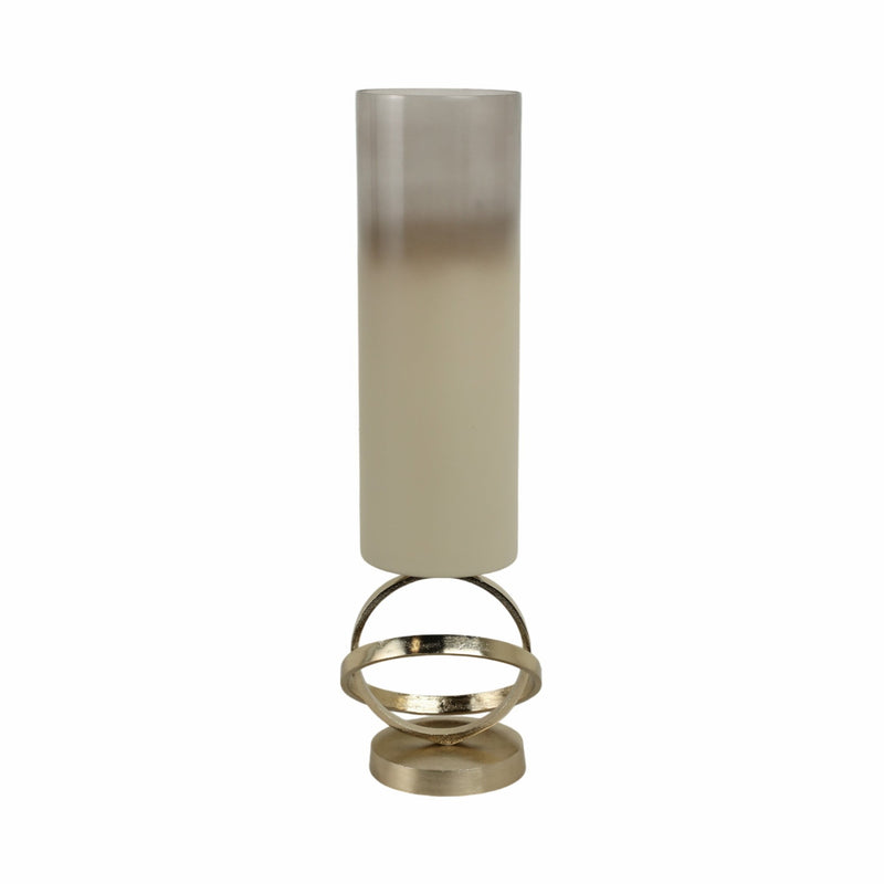 GLASS,HURRICANE W/SPHERE BASE,WHITE/GOLD - Al Rugaib Furniture