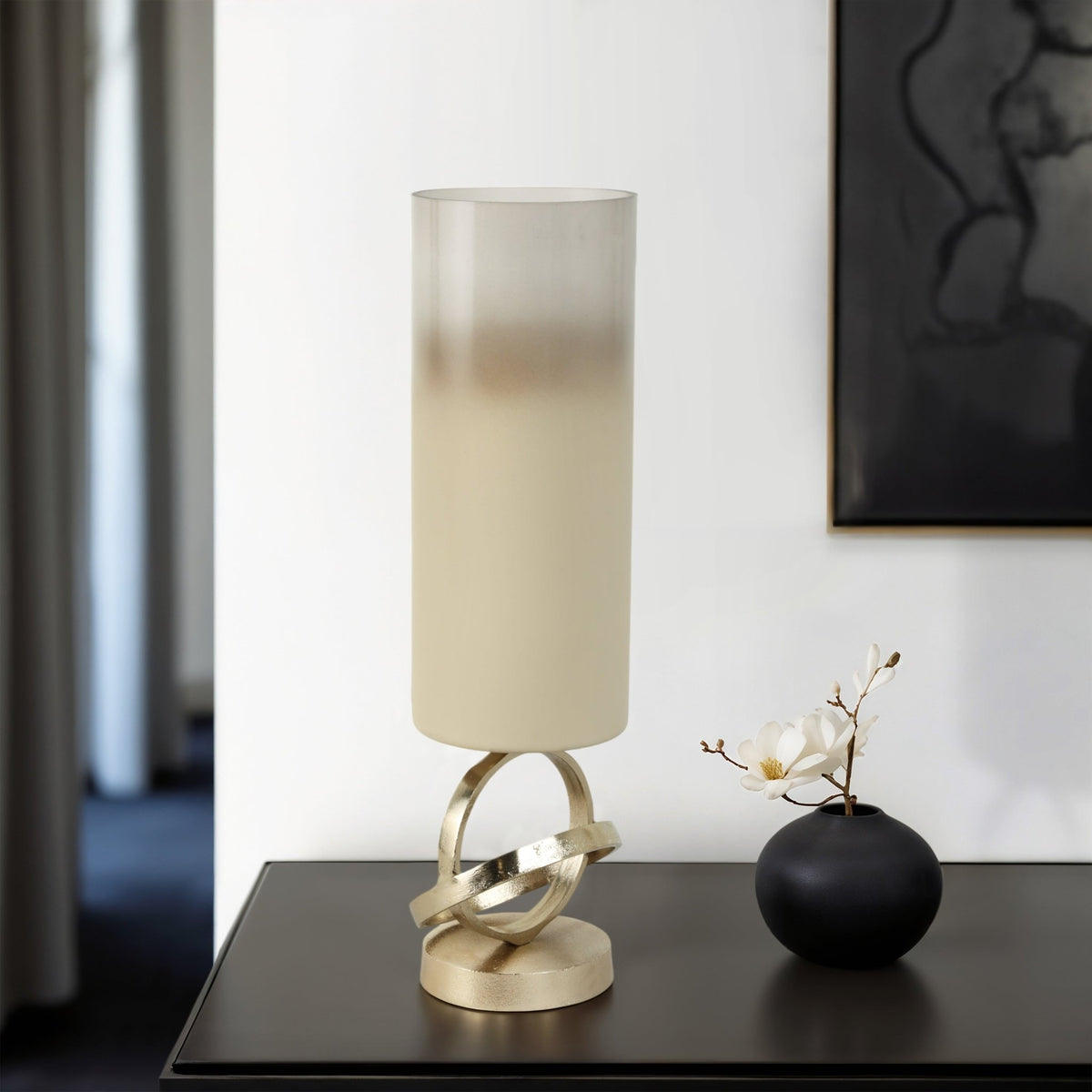 GLASS,18",HURRICANE W/SPHERE BASE,WHITE/GOLD Candle Holders| Sagebrook Home