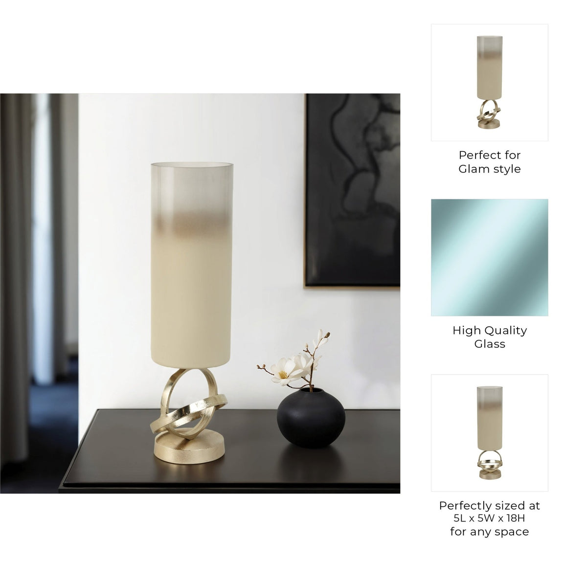 GLASS,18",HURRICANE W/SPHERE BASE,WHITE/GOLD Candle Holders| Sagebrook Home