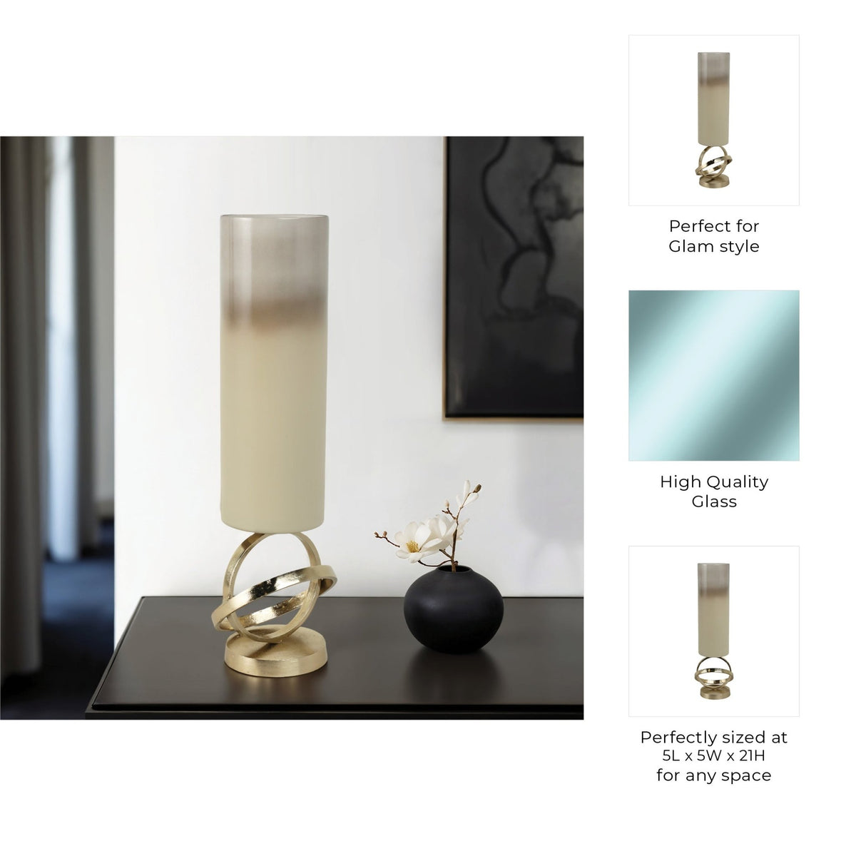 GLASS,18",HURRICANE W/SPHERE BASE,WHITE/GOLD Candle Holders| Sagebrook Home