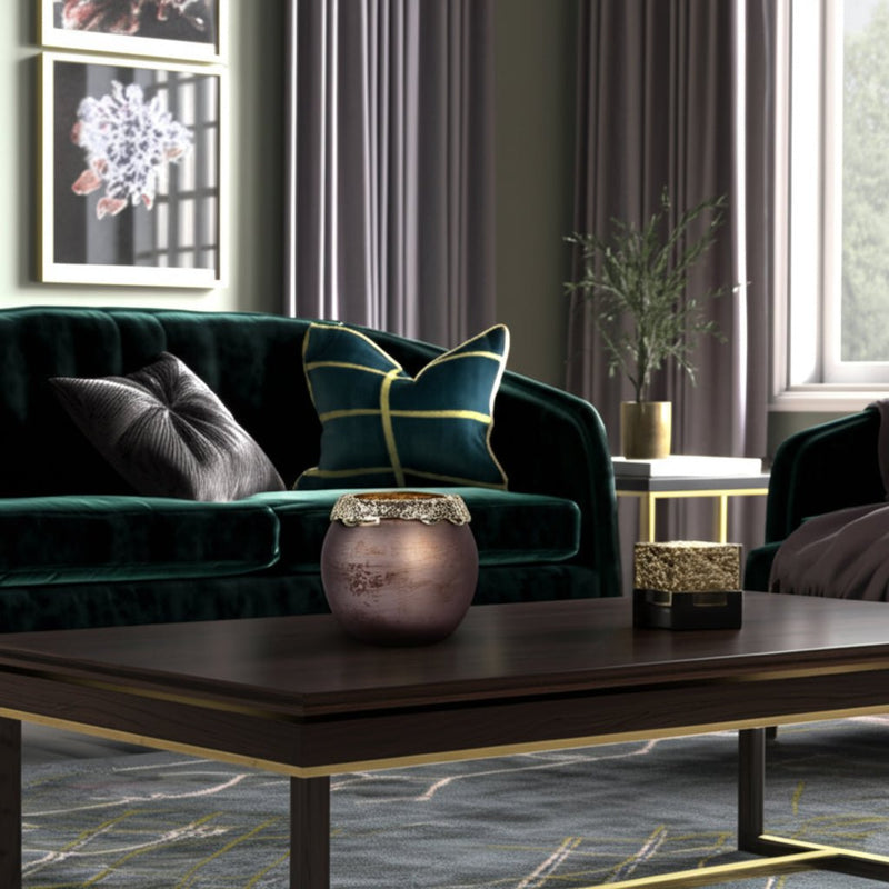 GLASS,OVAL HURRICANE,CHARRED COAL/GOLD - Al Rugaib Furniture