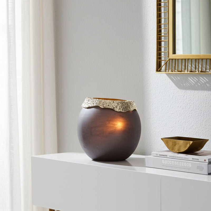 GLASS,OVAL HURRICANE,CHARRED COAL/GOLD - Al Rugaib Furniture