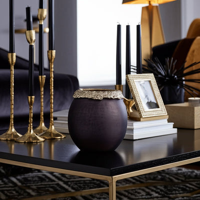 GLASS,OVAL HURRICANE,CHARRED COAL/GOLD - Al Rugaib Furniture