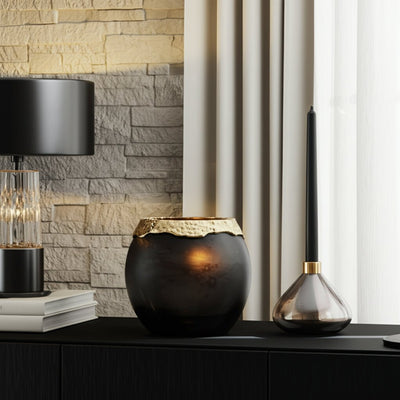 GLASS,OVAL HURRICANE,CHARRED COAL/GOLD - Al Rugaib Furniture