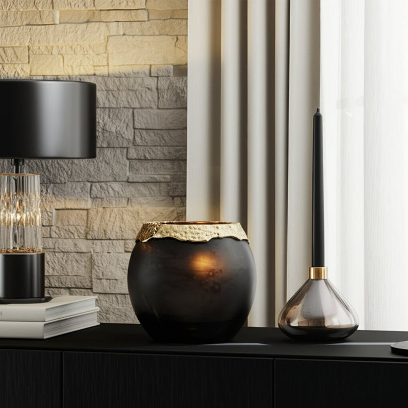 GLASS,OVAL HURRICANE,CHARRED COAL/GOLD - Al Rugaib Furniture