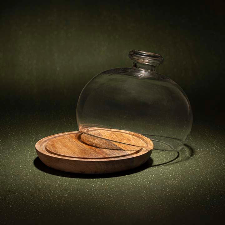 Goblet Glass Cloche With Wooden Base Tray| Roots Furniture