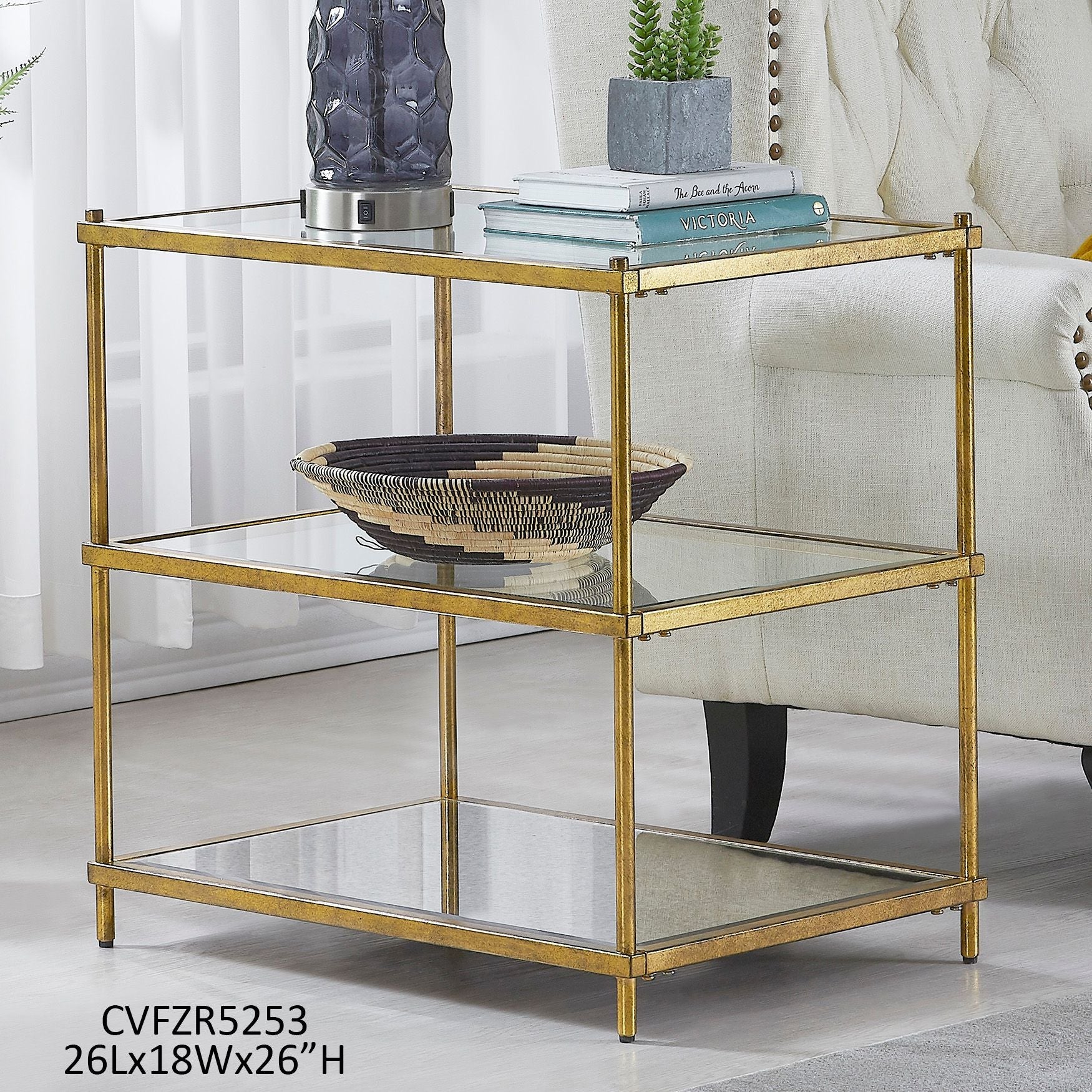 Gold Foil finish Side TABLE Accent & End Tables| Crestview