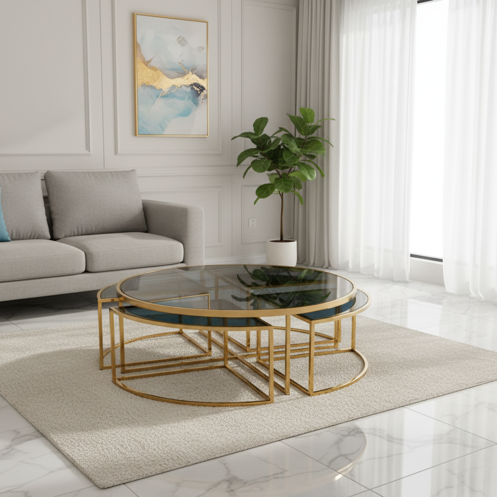 Gold Mirror Coffee Tables SET Roots Furniture
