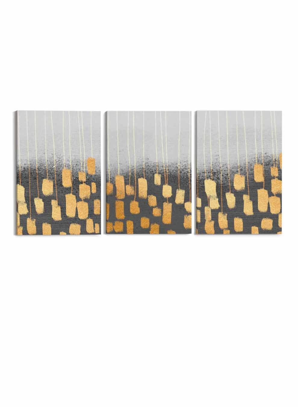 Golden Shapes Pattern Paintings(set of 3) Paintings & Pictures| LOWHA