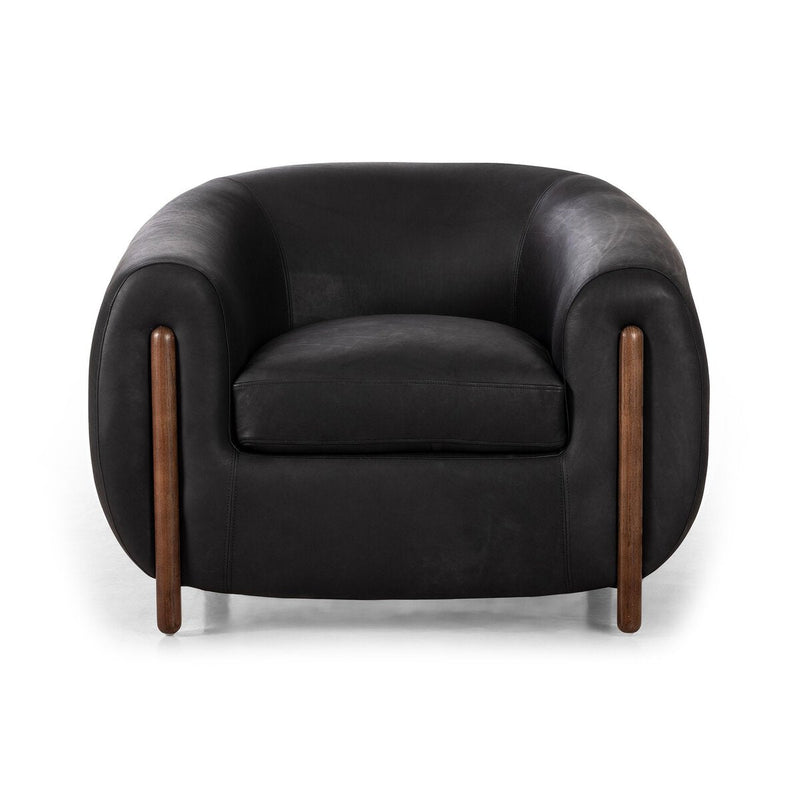 Grace Black Leather Arm Chair (96cm) - Al Rugaib Furniture
