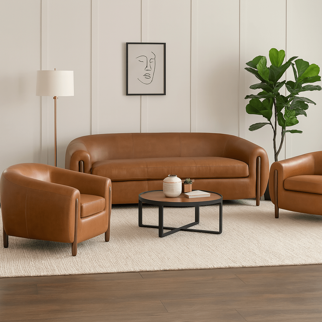 Grace Brown Leather Sofa Set Living Room Sets| Roots Furniture