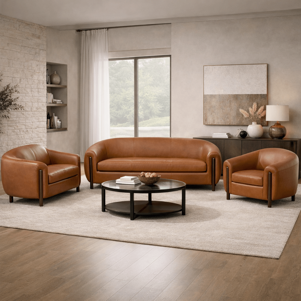 Grace Brown Leather Sofa Set Living Room Sets| Roots Furniture