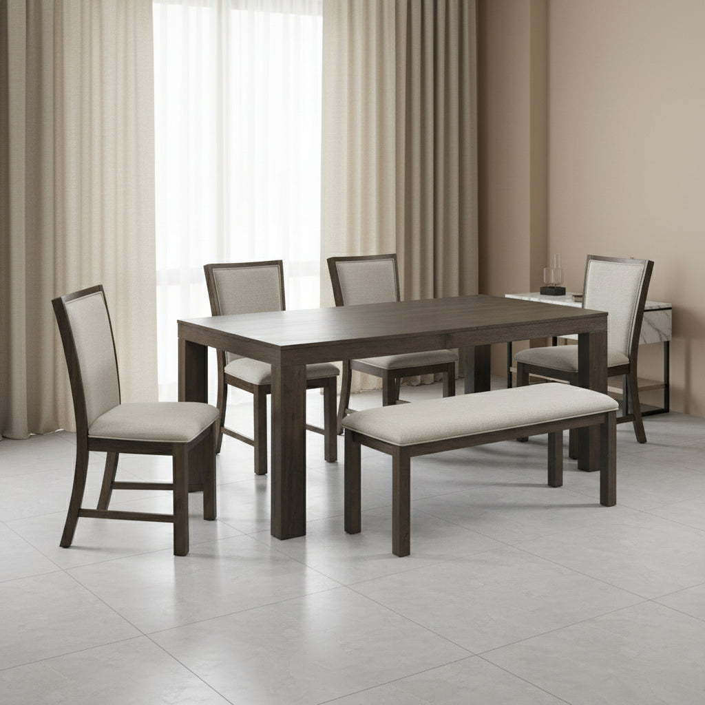 Grady 6PC Dining Set (72in Table + 4 Chairs + Bench) in Brown Dining Tables| Roots Furniture