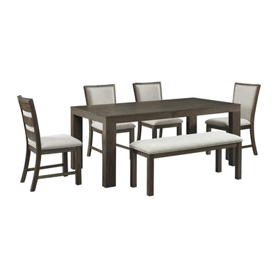 Grady 6PC Dining Set (72in Table + 4 Chairs + Bench) in Brown - Al Rugaib Furniture
