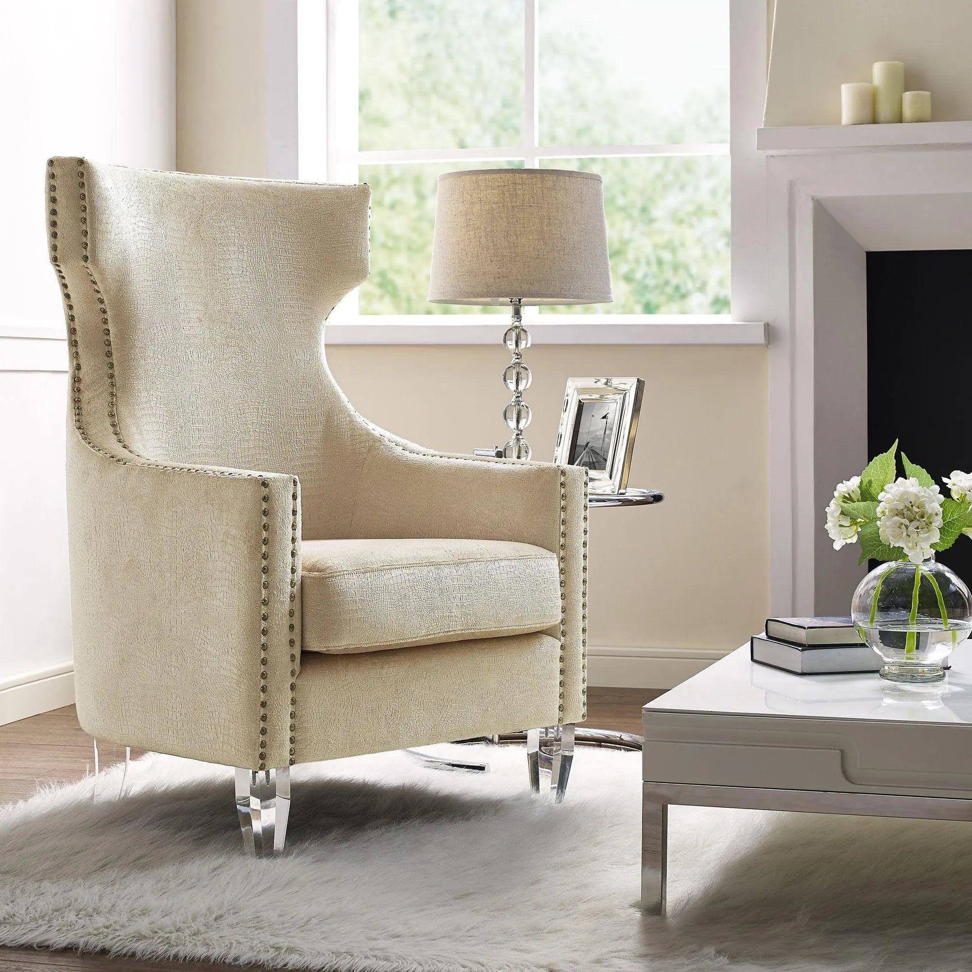 Gramercy Gold Croc Velvet Wing Chair Chairs| TOV