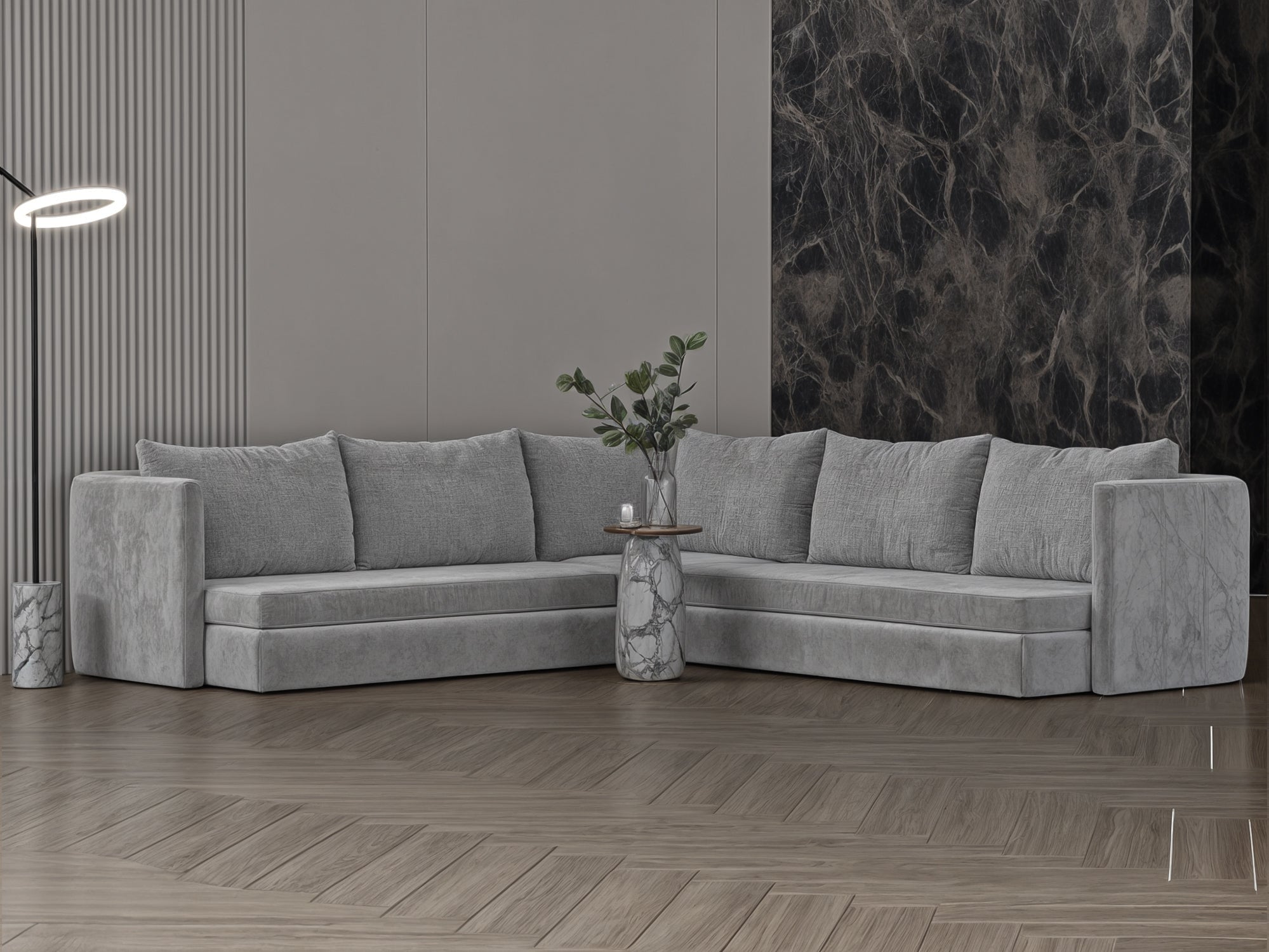 Gray corner model "Ishraq" in size 300×300 Sectionals| Oak