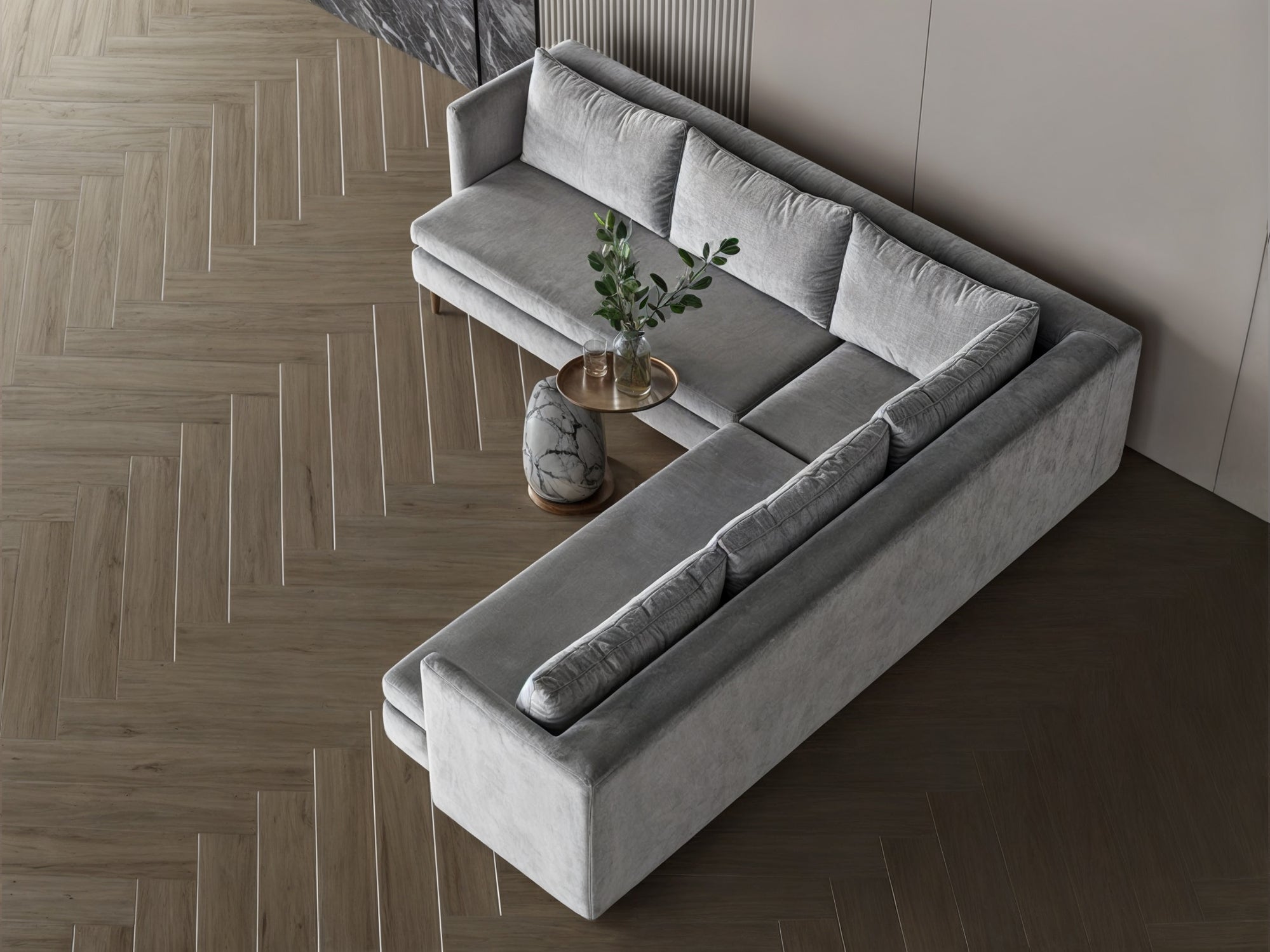 Gray corner model "Ishraq" in size 300×300 Sectionals| Oak