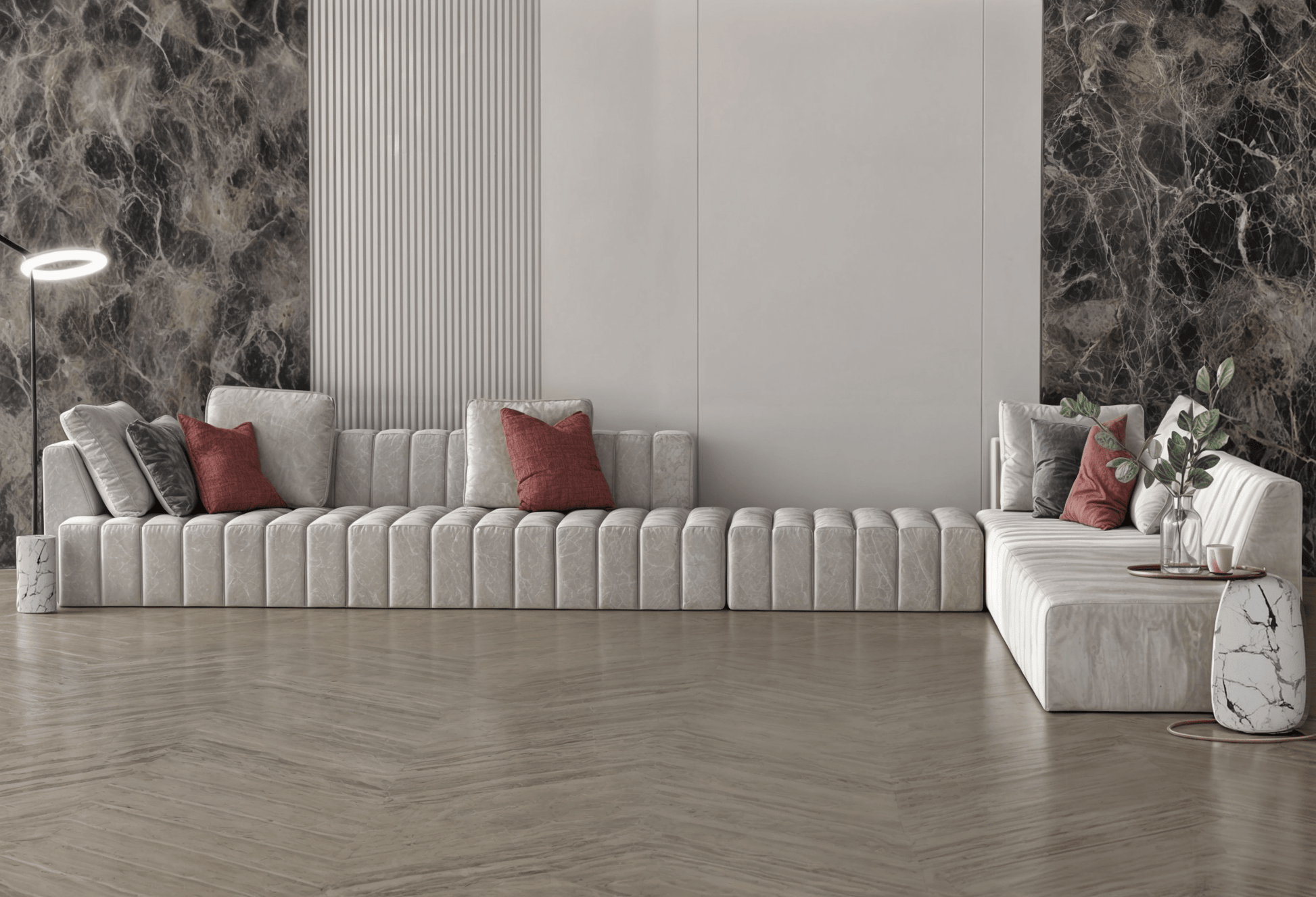 Gray corner sofa neon model "Bariq" in size 400×340 Sectionals| Oak