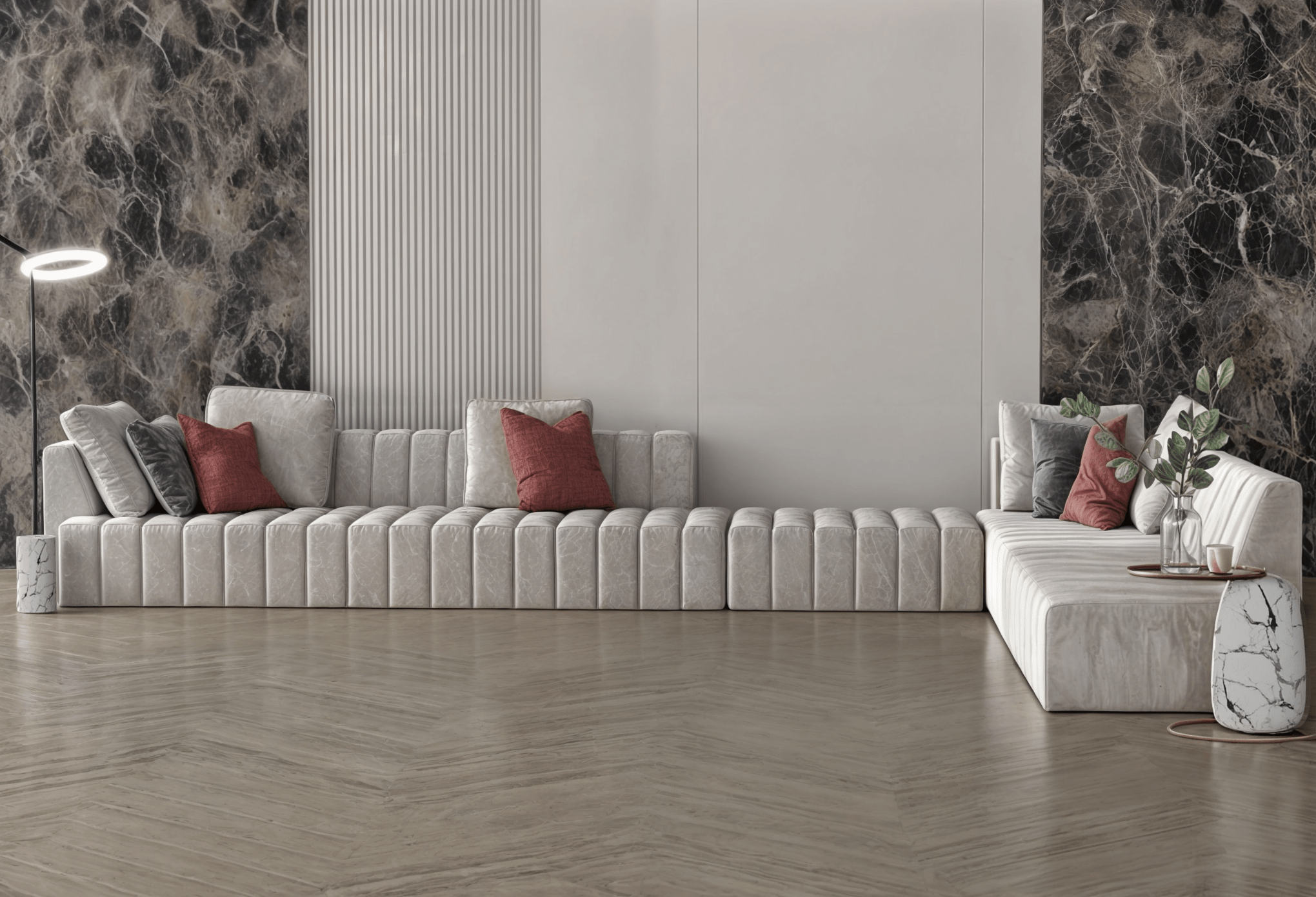 Gray corner sofa neon model "Bariq" in size 400×340 Sectionals| Oak