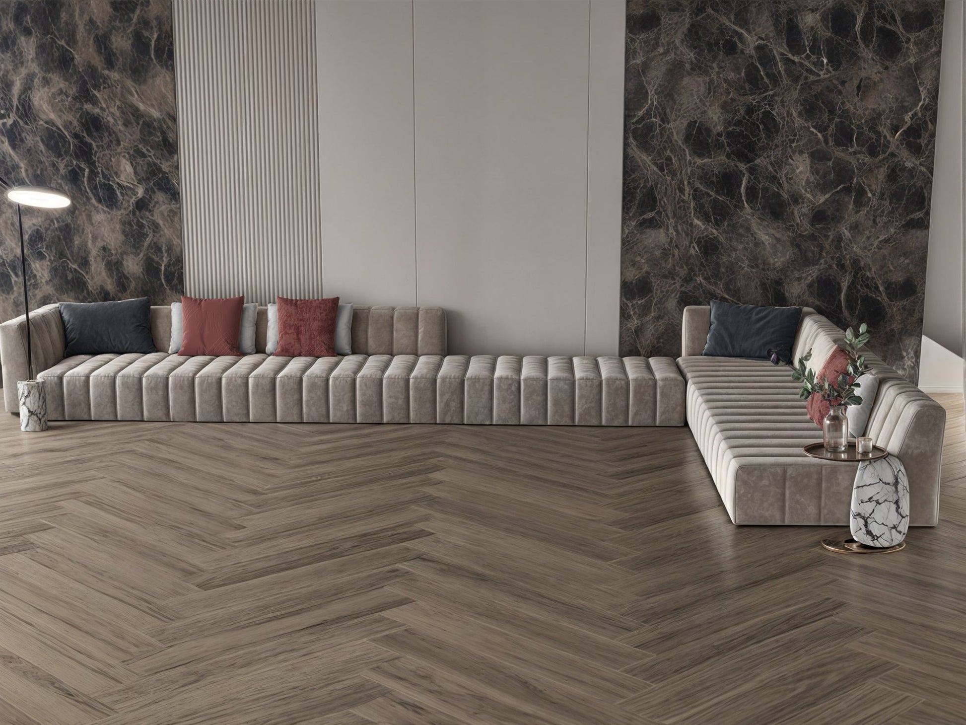 Gray corner sofa neon model "Bariq" in size 400×340 Sectionals| Oak