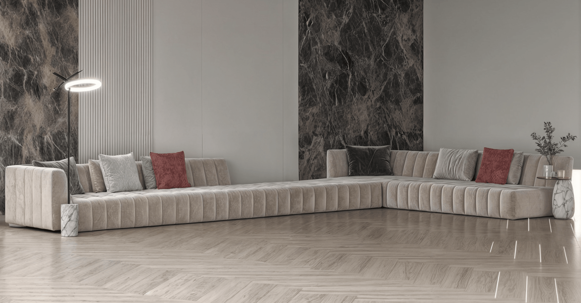 Gray corner sofa neon model "Bariq" in size 400×340 Sectionals| Oak
