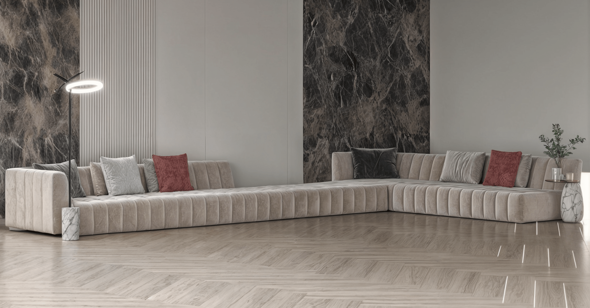 Gray corner sofa neon model "Bariq" in size 400×340 Sectionals| Oak