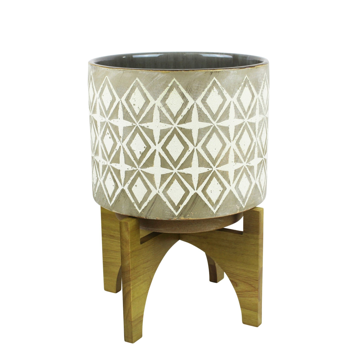 GRAY/WHITE PLANTER, WOOD STAND, 14.5" Outdoor Planters| Sagebrook Home