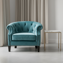 Greek Key Velvet Green Accent Chair