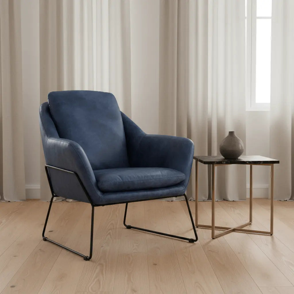 Greer Club Chair Kaiso Blue Leather Chairs| Moe's Home