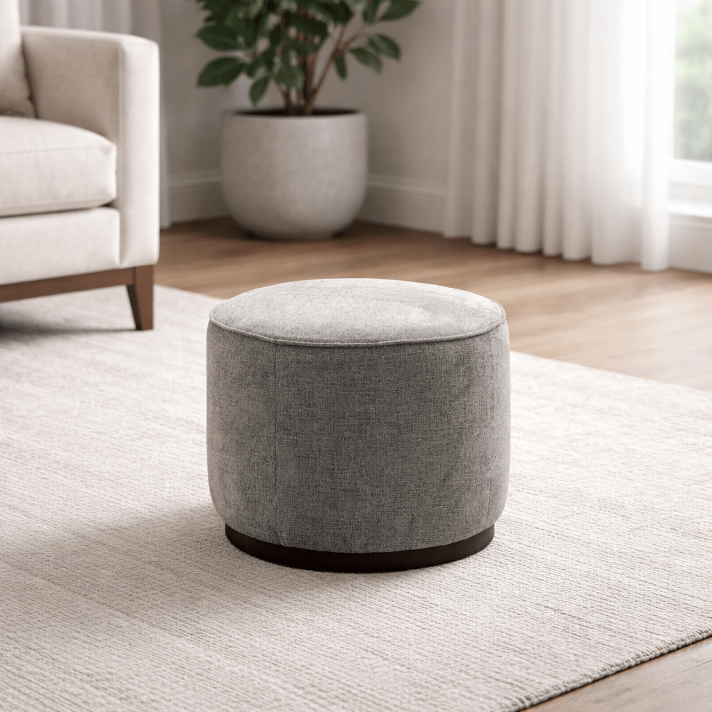 Grey Linen Ottoman W55.5xH44cm - Gray