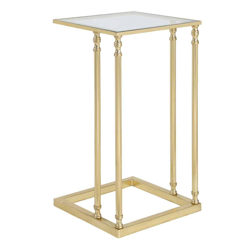 Henzler 30 W x 63 H x 33 D Gold Rectangle C Table Table with Glass Top