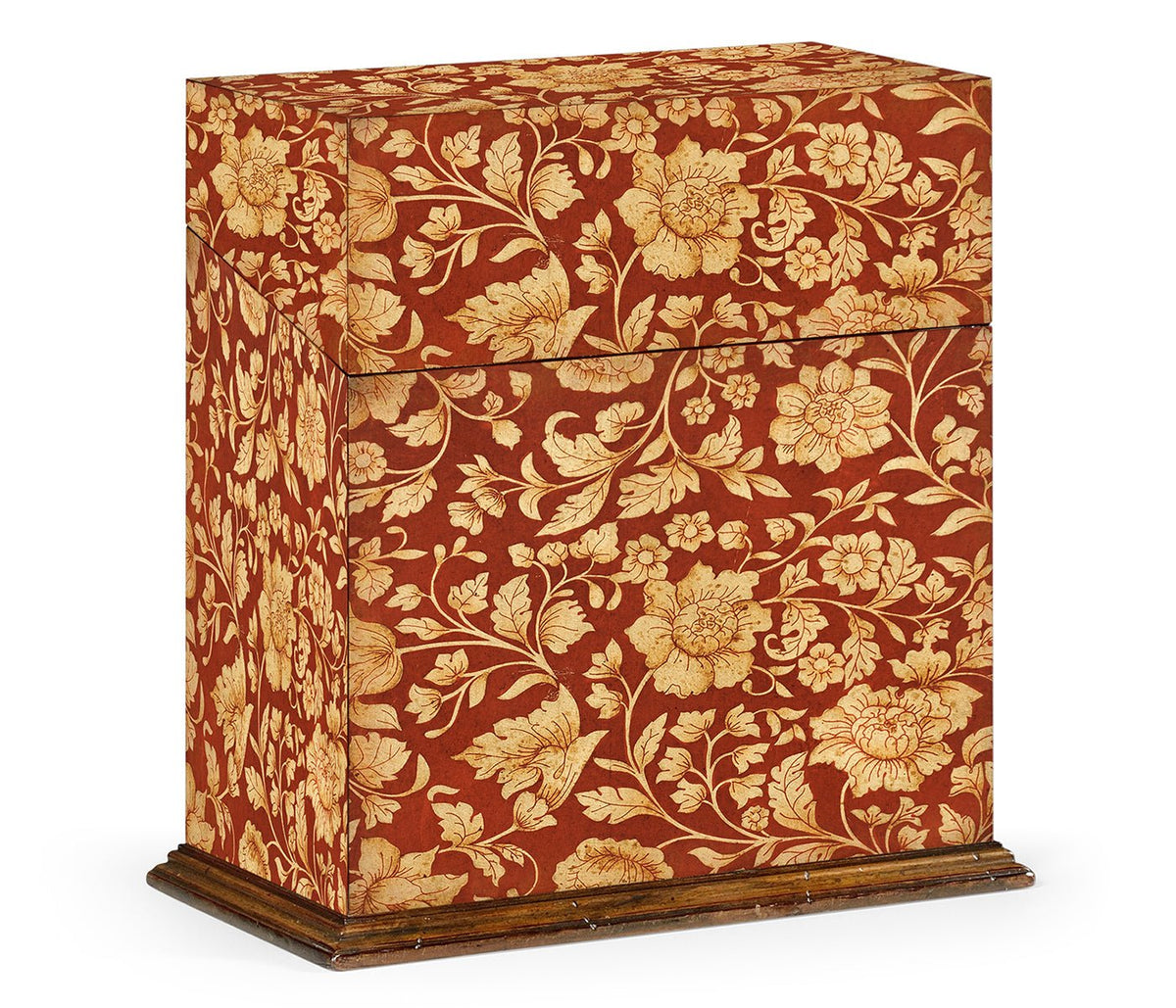 Hampton Collection - Pair of Glass Decanters & Red Chinoiserie Case Ground Decors| Jonathan Charles