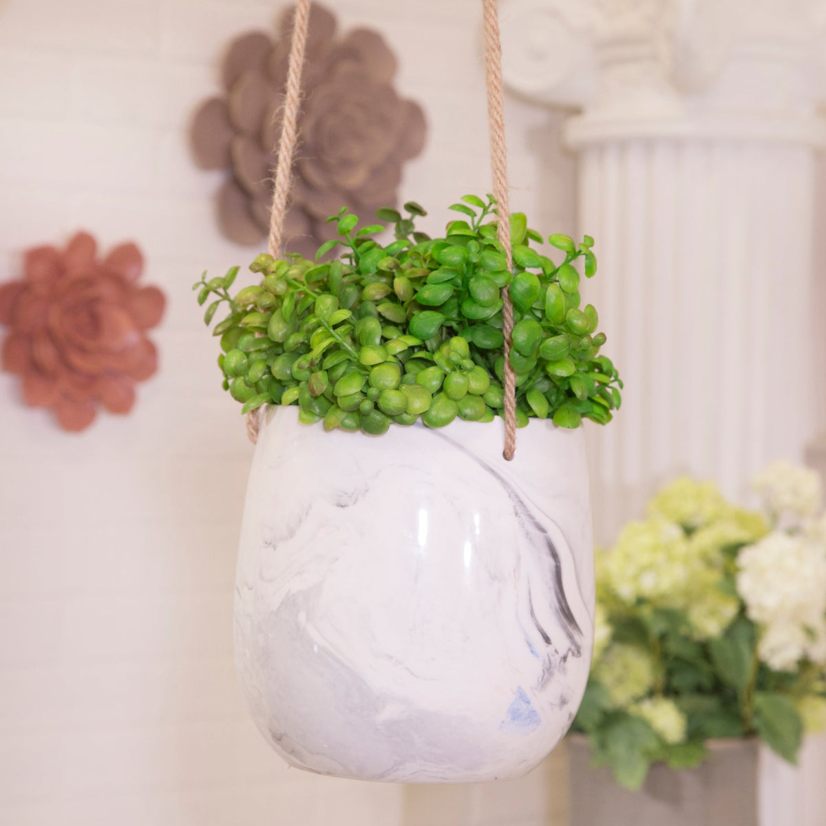 Hanging Gray Marble Planter Outdoor Planters| Sagebrook Home