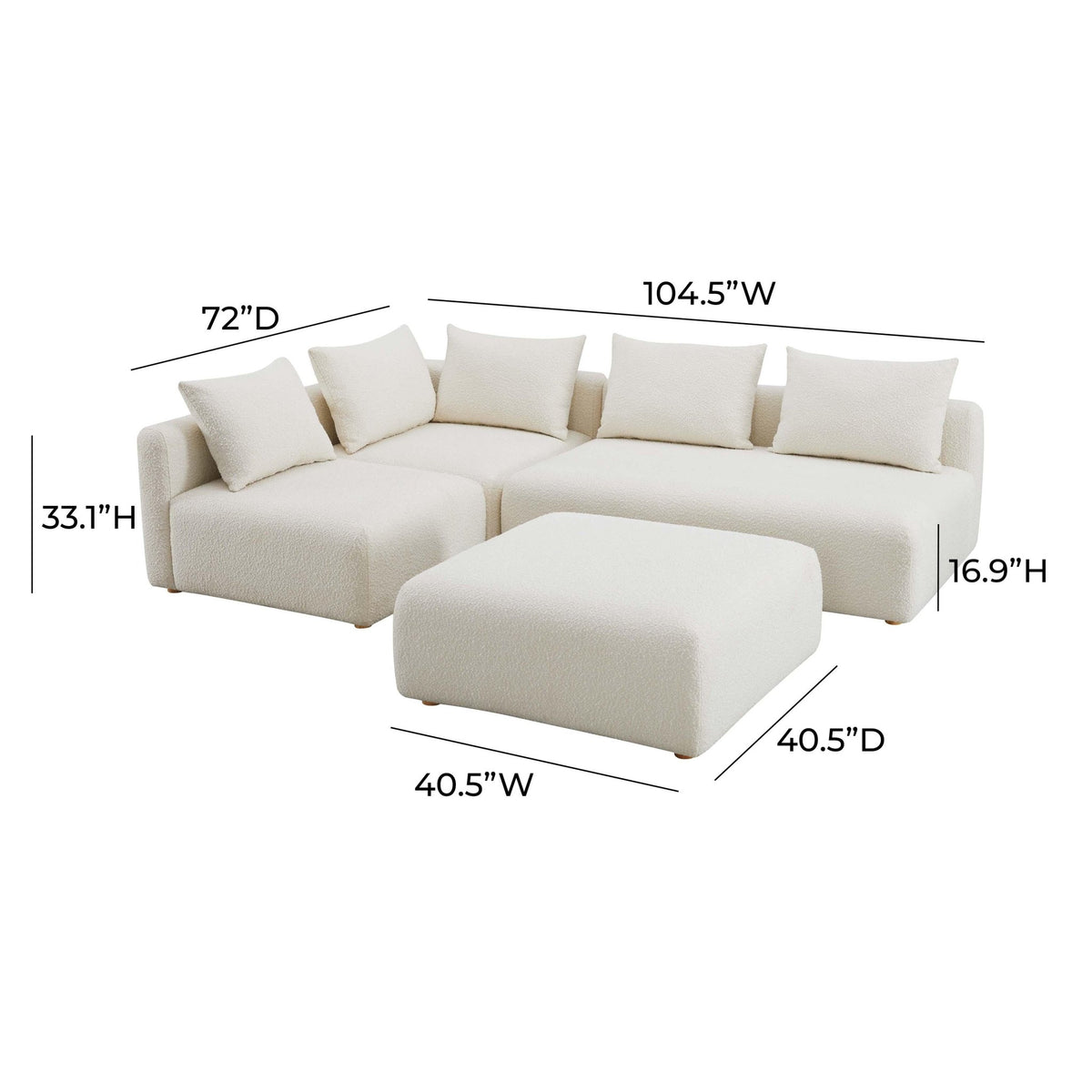 Hangover Cream Boucle 4-Piece Modular Chaise Sectional Sectionals| TOV