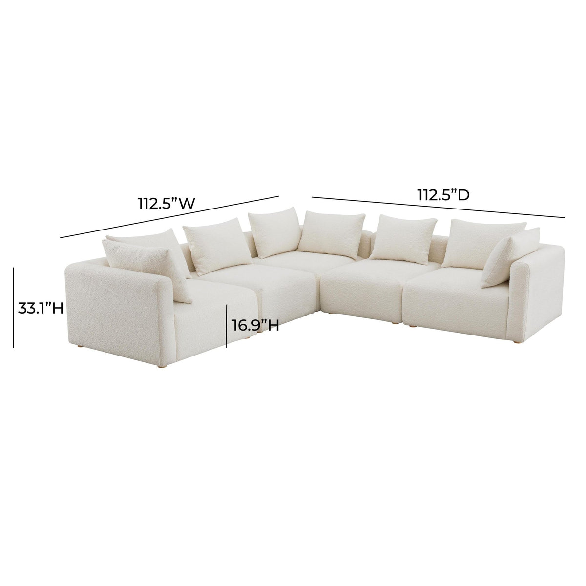 Hangover Cream Boucle 5-Piece Modular L-Sectional Sectionals| TOV