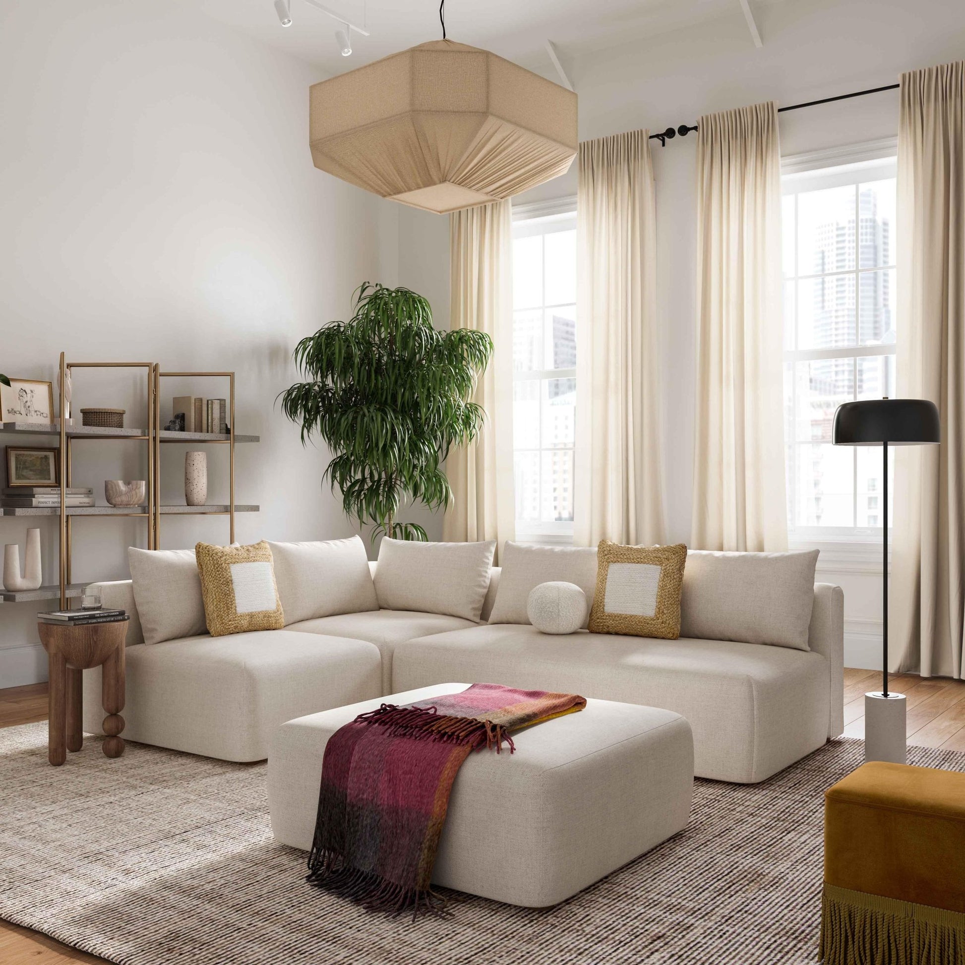 Hangover Cream Performance Linen Modular Loveseat Sofas & Loveseats| TOV