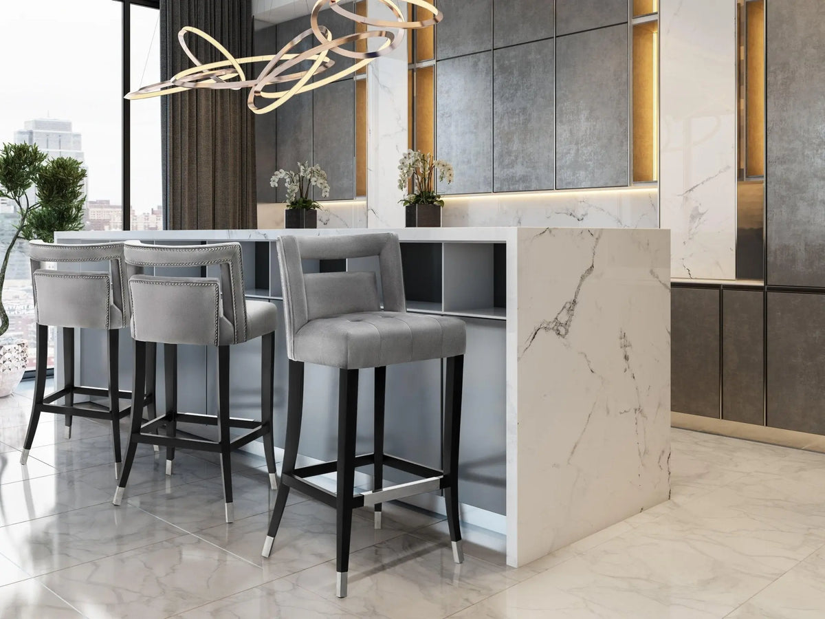 Hart Grey Velvet Bar Stool Counter Stools| TOV