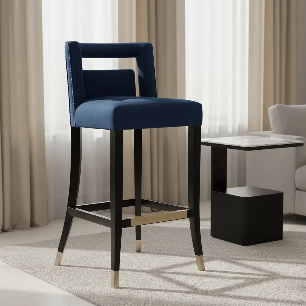 Hart Navy Velvet Bar Stool Counter Stools| TOV