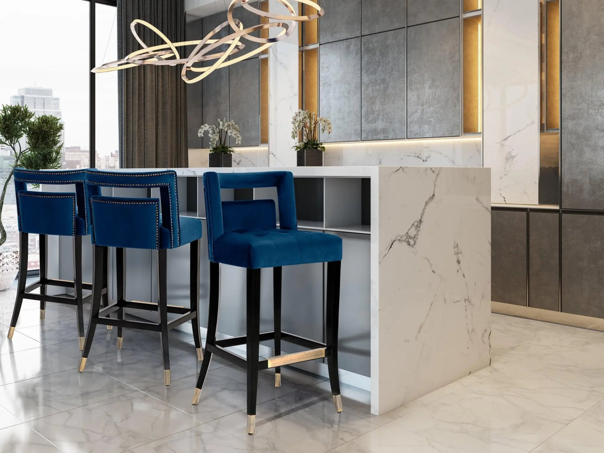 Hart Navy Velvet Bar Stool Counter Stools| TOV
