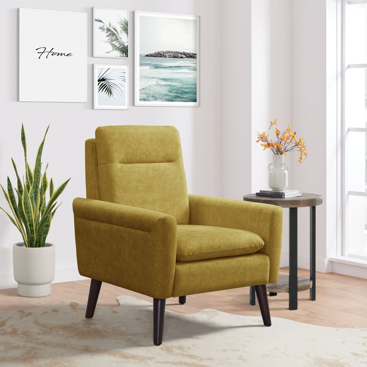 Hawk Accent Arm Chair with Memory foam in Radiance Yellow and Espresso Chairs| ROOTS FURNITURE