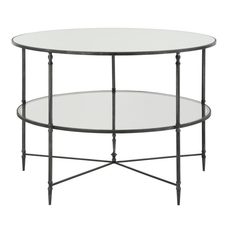 Henzler 106 W x 76 H x 106 D Black Round Coffee Table with Mirror Top Coffee Tables| Uttermost