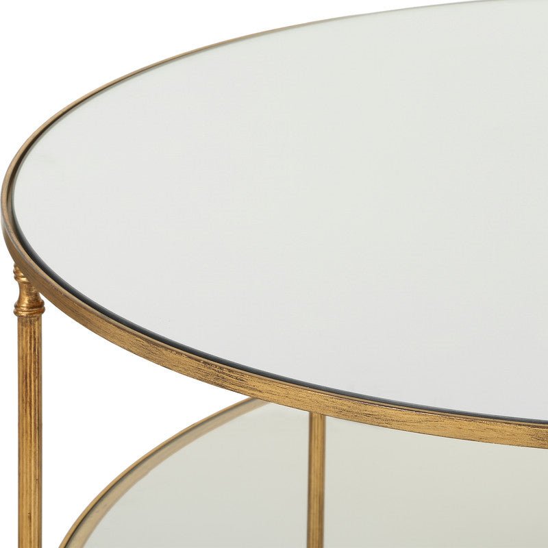 Henzler 106 W x 76 H x 106 D Gold Round Coffee Table with Mirror Top Coffee Tables| Uttermost