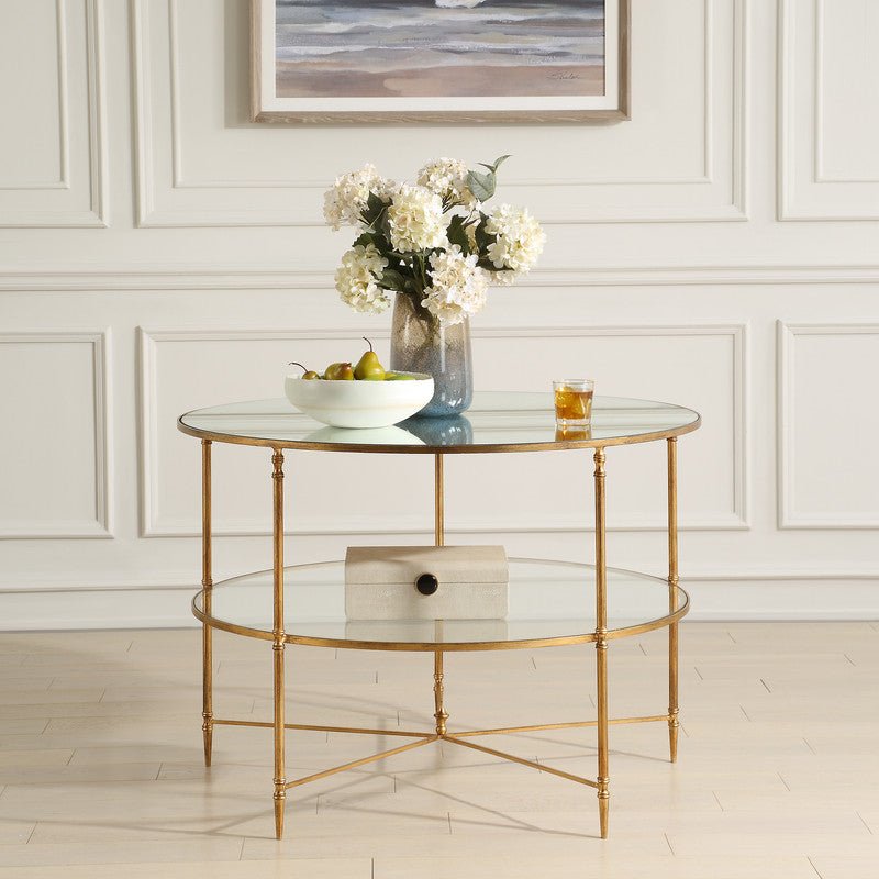 Henzler 106 W x 76 H x 106 D Round Coffee Table with Mirror Top - Al Rugaib Furniture