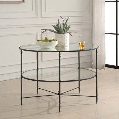 Henzler 106 W x 76 H x 106 D Round Coffee Table with Mirror Top - Al Rugaib Furniture